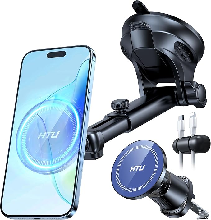 【Military-Grade】HTU for MagSafe Car Mount【Upgraded Strongest Suction】Magnetic Phone Holder Cell Stand for Dashboard Windshield Vent,Truck Cradle for iPhone 17 Pro Max 16 15 14 13 12 Tesla,Amparo Blue