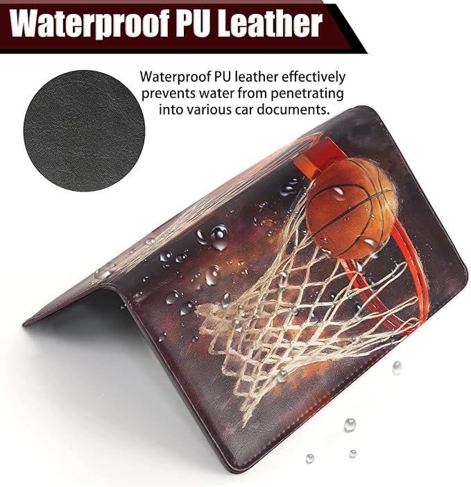 Car Document Holder with Magnetic Shut, Car Registration and Insurance Card Holder, Vehicle Glove Box Organizer Documents, Driver License, Auto Paperwork Organizer Wallet,Basketball Hoop + Basket