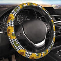 Checkered Sunflowers Steering Wheel Cover Women Men Elastic Stretch Soft Car Wheel Protector Universal Breathable No-Slip Car Accessories for Truck Van SUV Auto Fit 14-15 Inches