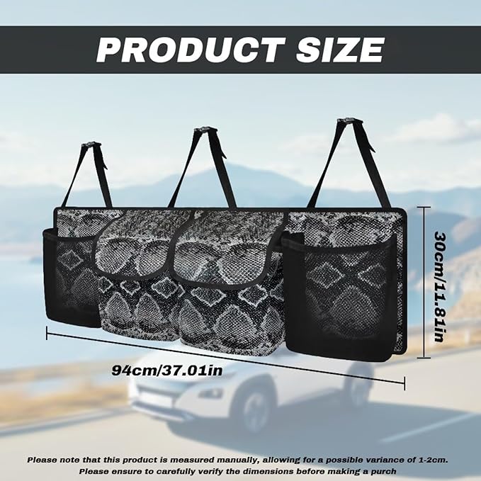 SEANATIVE Black Snake Skin Car Trunk Organizer and Storage, Hanging Organizer for SUV, MPV, Waterproof, Cargo Storage Bag with 4 Pockets, Car Interior Accessories for Men &Women