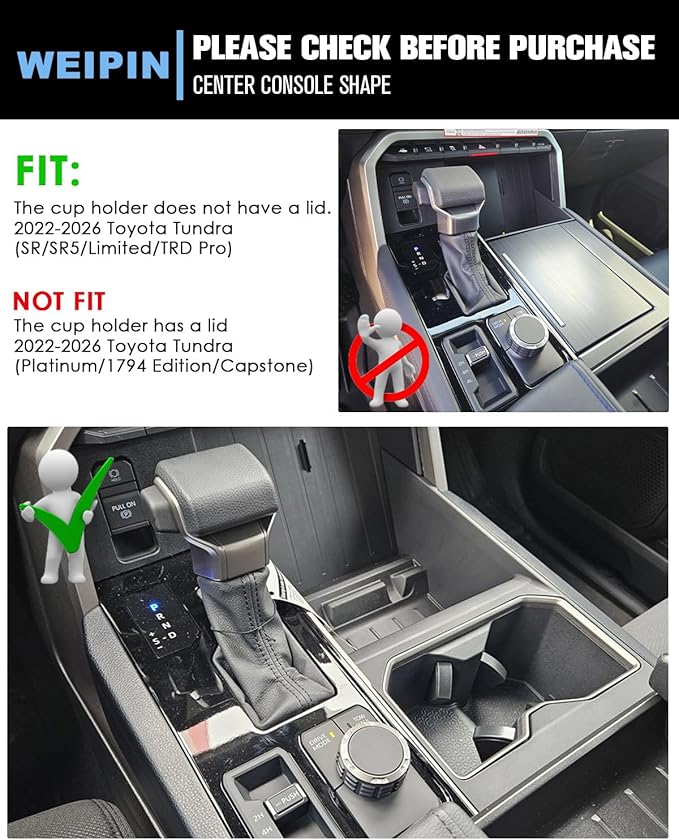 WEIPIN for 3PCS Center Console TPE Cup Holder Insert Compatible with 2022-2026 Tundra (SR/SR5/Limited/TRD Pro) Just Fit Console Does Not Have a Lid
