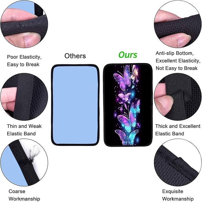 JANENFNA Car Armrest Cover Pads Universal Fashion Cute Auto Center Console Armrest Cover Pad with 2PCS Car Coasters Soft Waterproof Car Armrest Seat Protector for Women,Purple Butterfly