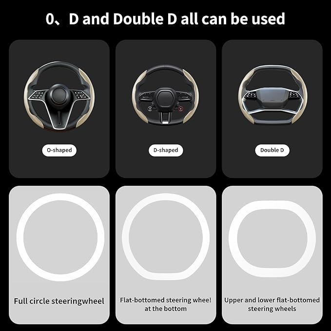 LevChall Carbon Fiber Steering Wheel Cover, 2-Piece Set Anti-Skid Comfortable Grip Segmented Butterfly Design, Easy Snap-On Installation Universal Fit 99% Cars, Beige