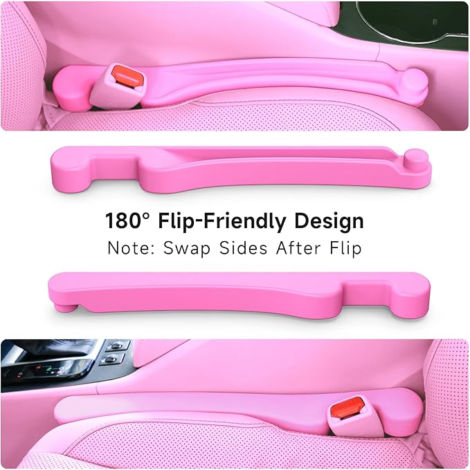 Car Seat Gap Filler Set of 2, Soft Foam Multifunctional Seat Side Gap Filler with Organizer & Hook Function, 3in1 Gap Stopper Universal Fit Car SUV Truck Fill The Gap Between Seat & Console（Pink）