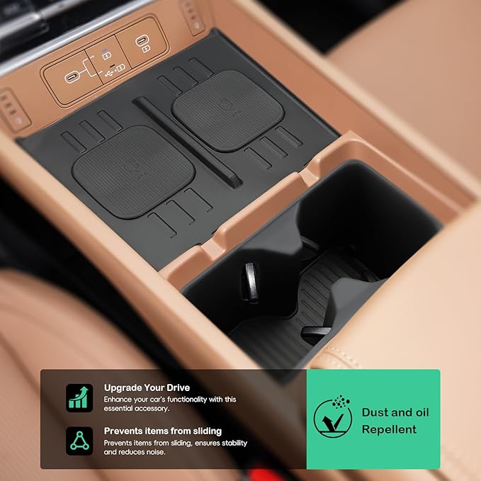 auovo Center Console Wireless Charging Mat Compatible with Hyundai Santa Fe Accessories 2026 2025 2024 Car Cup Holder Insert & Wireless Charging for 2026 Santa Fe Silicone Non-Slip Protective Mat Pad
