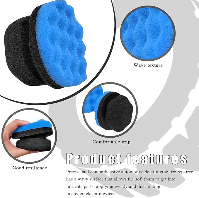 2 PCS Tire Dressing Applicator Pads, Reusable Hex Grip Tire Shine Applicator Polishing Sponge Pads, Wheel Tire Shine Detailing Foam for Most Vehicles, Car Accessories (Blue, 4.33")