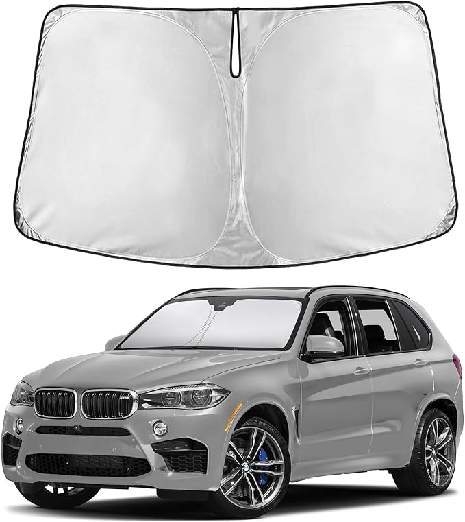 EcoNour Windshield Sun Shade Compatible for BMW X5 2014-2018 Front Window Sunshade Foldable Sun Visor UV & Heat Blocking Protection