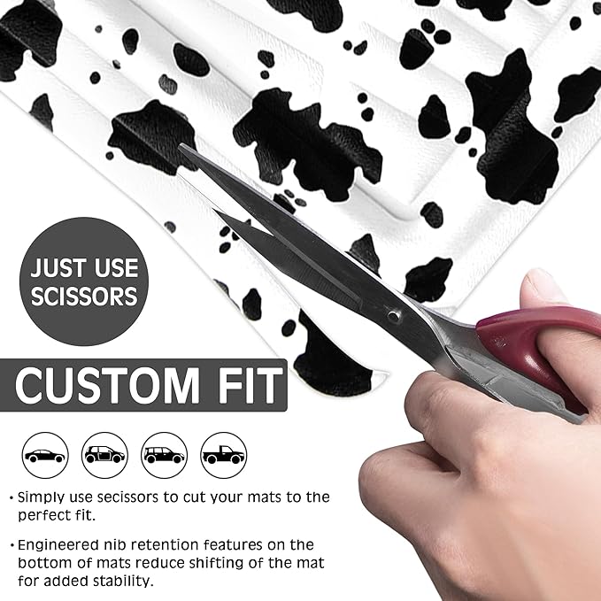 CASS Pass Leather Cow Print Car Floor Mats, 3D Waterproof All Weather, Universal Trim to Fit & Anti-Slip Burr Bottom, Safety & Light Easy Clean Install for SUV Truck Auto Sedan Van (Cow Print)