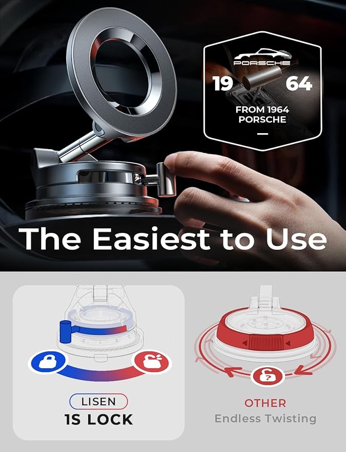 LISEN 2 Pack for Magsafe Car Mount, Cell Phone Holders for Your Car, Magnetic Car Accessories for Women Men Jeep Truck, Magnet Vacuum Gifts Kits for iPhone 17 Pro Max 16 15 14 13 12, Samsung S26