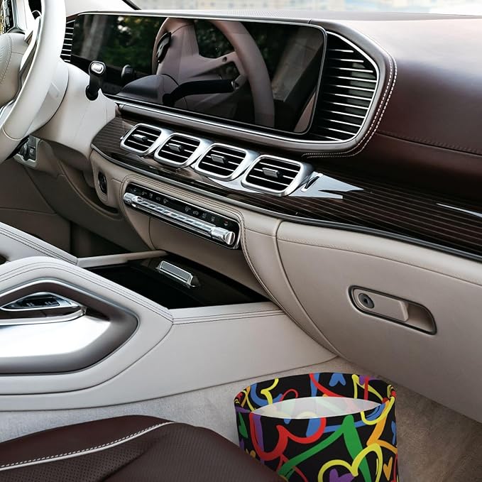 OEDTF Heart Car Trash Can,Car Accessories Waterproof Car Organizer Foldable Portable Trash Bin Can Be Hung on The Back Seat Garbage Can for Various Cars