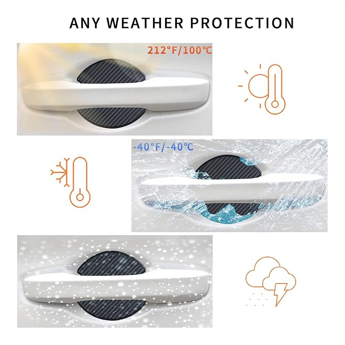 TANGSEN 4Pcs Universal 3D Carbon Fiber Texture Automotive Door Cup Handle Recess Paint Protector Cover Scratch Non-Marking TPU Personalize Pad Sticker (L)