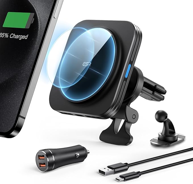 ESR for MagSafe Car Mount Charger, 15W Magnetic Wireless Car Charger, for MagSafe Phone Charging, Air Vent Phone Holder for iPhone 17e/17-12, Samsung Galaxy S26/S25, with 36W QC 3.0 Fast Charging