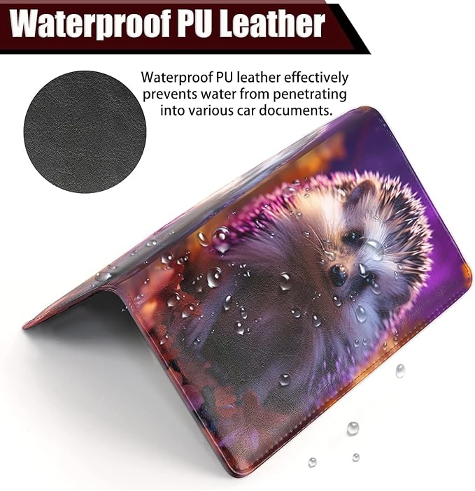 Yuxcfhjfe Car Registration and Insurance Holder, PU Leather Auto Document Holder for Men&Women, Vehicle Glove Box Compartment Organizer with Magnetic Shut for Driver's License, Spiny Hedgehog Pattern