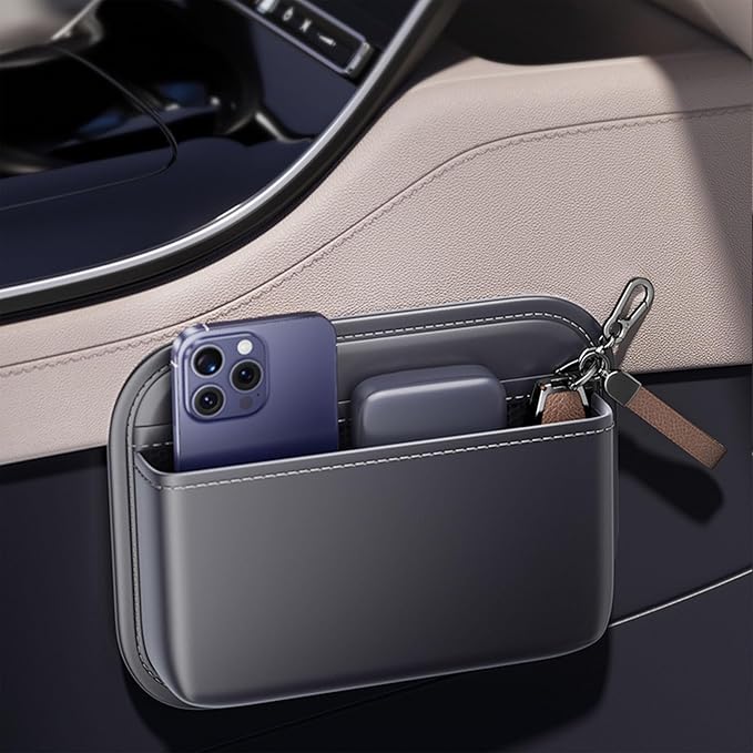 ZQLYCSK Driver's Car Storage Bag, Small Car Side Pocket Organizer for Car Seats, Doors and Consoles, PU Leather (Black)