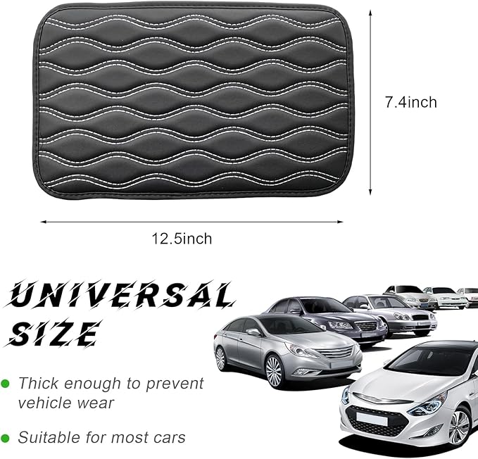 Car Center Console Pad, Waterproof PU Leather Auto Armrest Box Cover, Comfortable Vehicle Arm Rest Protector Cushion Pad for Car SUV, Universal Car Accessories (Black+White)