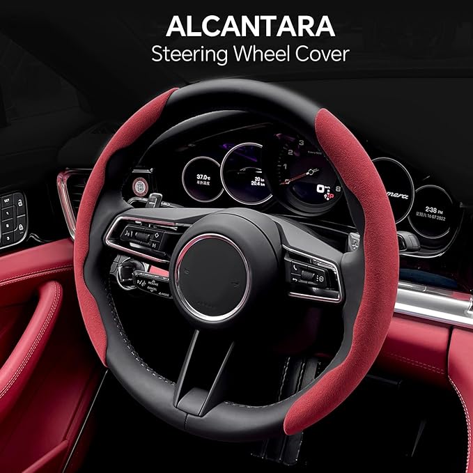 PAUUOOA 2 Piece Alcantara Steering Wheel Cover - Split Sport Design for D & O Shape Wheels, Soft Touch · Anti-Slip Grip · All Season Comfort · Durable Luxury Material for Performance Cars
