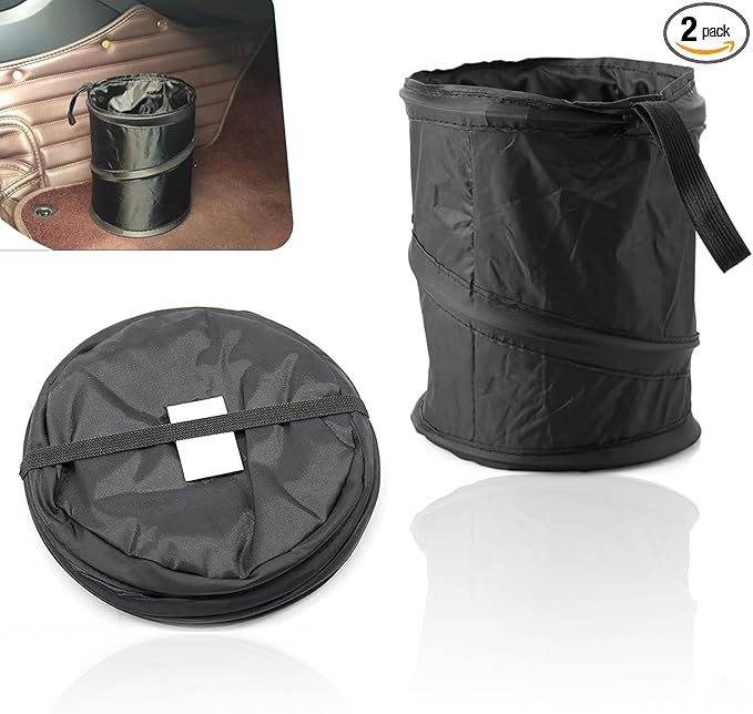 Shakas Car Trash Can, Pop-up Collapsible Car Trash Bin, Waterproof Hanging Car Trash Bag, Portable Foldable Multifunctional Accessories Car Trash Bin (Black)