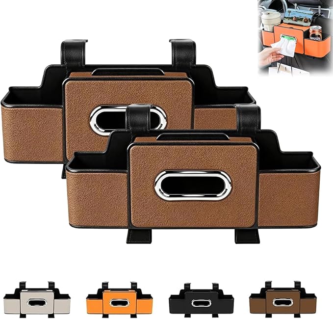 Car Organizers and Storage Box, Car Organizers and Storage Box Multifunctional with Tissue Holder, for Hold Phones, Snacks, Drinks, And Handbags
