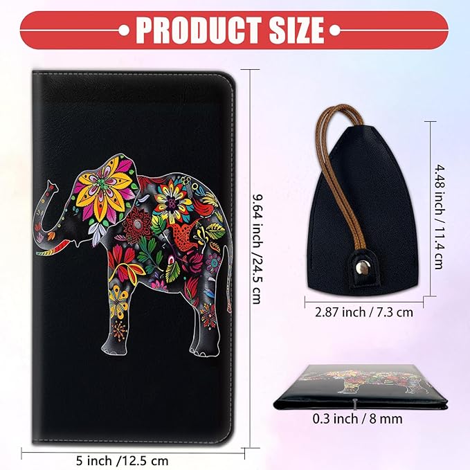Car Registration and Insurance Card Holder for Women Men, Waterproof PU Leather Glove Box Car Organizer with Magnetic Shut, Vehicle Document Holder for Driver License,Cards, Elephant Sunflower