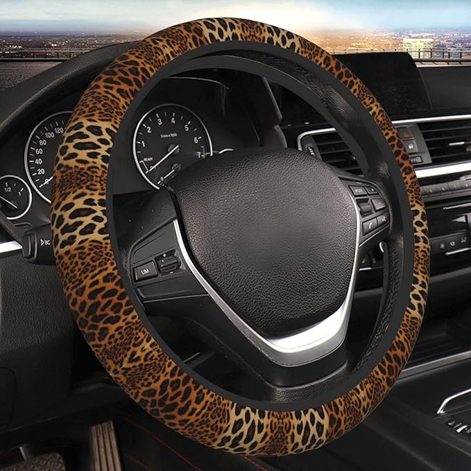 Leopard Print Car Steering Wheel Cover, 15 Inch Steering Wheel Cover Stylish Decor for Most Cars