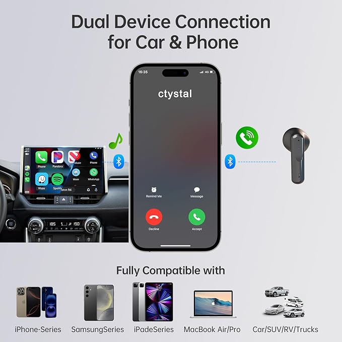 FlexTurtle Car Seat Gap Filler Organizer with 69W Retractable Car Charger & Bluetooth Earpiece for Driving Calls, Car Accessories with Trucker Headset, Fits Sedans, SUVs, Pickup Trucks & Crossovers