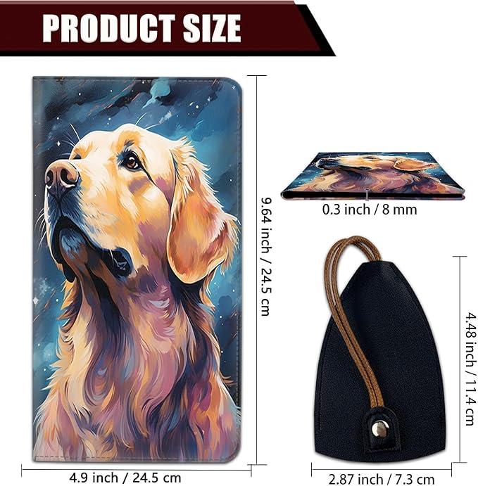 Car Registration and Insurance Holder, PU Leather Auto Document Holder for Men&Women, Vehicle Glove Box Compartment Organizer with Magnetic Shut for Driver's License, Golden Retriever Dog Pattern