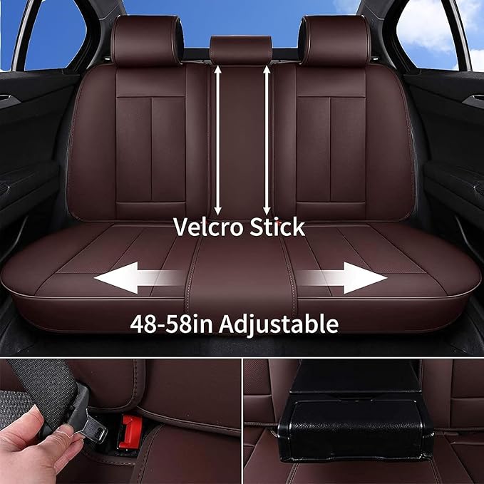 Coverado Seat Covers, Car Seat Covers Full Set, Leather Seat Covers for Cars, Car Seat Protector, Car Seat Covers Front Seats and Back Seats Universal Fit for Most Cars Brown