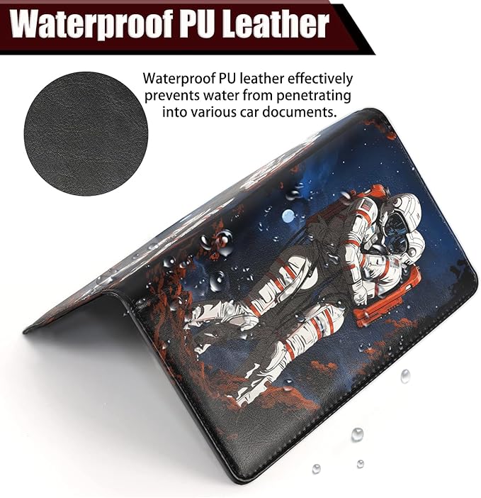 Yuxcfhjfe Car Registration and Insurance Holder, PU Leather Auto Document Holder for Men&Women, Vehicle Glove Box Compartment Organizer with Magnetic Shut for Driver's License, Astronaut Hug Pattern