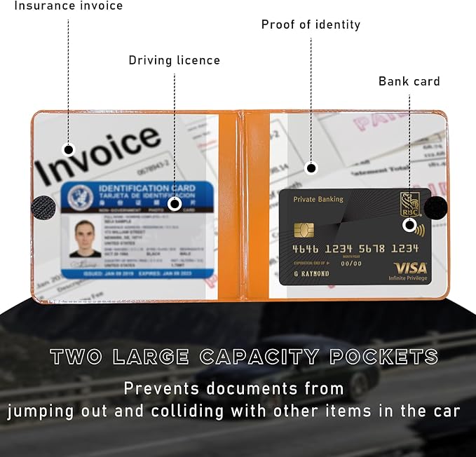 Ziciner 2PCS Car Registration and Insurance Holder, 5.2"× 4.7" Leather Auto Glove Box Organizer with Closure, Essential Car Document Holder for Card, Driver License (Orange)