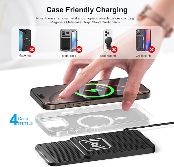 Wireless Charging Pad for Car for Toyota Opa Origin Passo Cynos Picnic Ipsum, 20W Fast Qi Car Ultra-Slim Wireless Charger Mat Non-Slip Silicone Dashboard Charging Pad,Type-c
