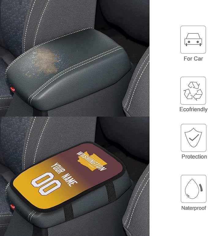 Custom Football Car Armrest Covers Universal Auto Center Console Pad Car handrail Box Cushion Personalized Add Name & Number Fans Gift Fit Suit for SUV Truck Sedan Van