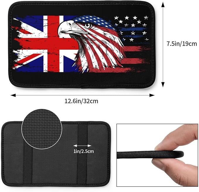Car Armrest Cover America and Britain British Flag Eagle Armrest Seat Handrail Box Cover Auto Center Console Pad Cushion Universal Decoration Protector Accessories