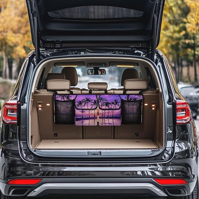 Purple Palm Trunk Organizer with Removable Storage Bag-Collapsible Multi Compartments Foldable Magnetic Cover Cargo Storage Suitable for Any Car, SUV, Truck, or Van
