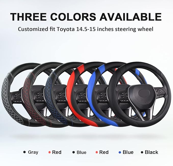 West Llama Customized Auto Car Steering Wheel Cover for Toyota Rav4 Corolla Camry Highlander(Diamond Quilted-Black+Red-Standard Size)
