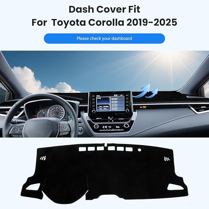Dash Cover Compatible with Toyota Corolla 2019-2025 LE Full Set, Dashboard Cover Mat and Center Console Cover Pad, Custom Fit Sunshield Protector Interior Car Accessories (NOT fit Corolla Cross)