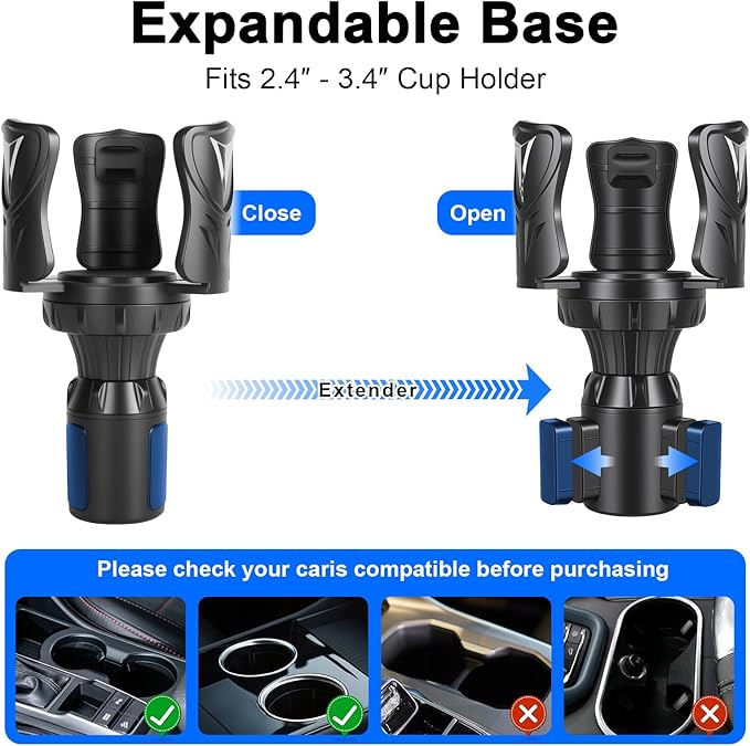 Kincown Car Cup Holder Expander, Large Cup Holder Adapter for Car, Water Bottle Holder Extender, Adjustable Drink Holder for Car Fits Yeti, Hydro Flask 24/32oz, Black