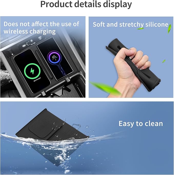 LUCKEASY Wireless Charger Mat for 2024 2025 2026 Hyundai Santa Fe Not for Tucson Car Center Console Auto Interior Anti-Slip Protector Pad Silicone for Hyundai Accessories Black