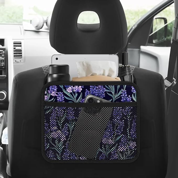 Lavenders Purple Dark Car Backseat Organizer PU Leather Automotive Back Seat Storage Bag Universal Hanging Garbage Box Travel Accessories Foldable