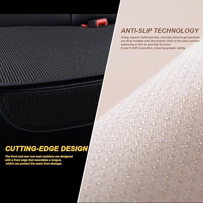 Car Front Seat Bottom Cover, Breathable Anti Slip Auto Frontseat Cushion Mat with Storage Pocket, Comfortable Vehicle Interior Chair Protection Pad, Universal for SUV Sedan Truck(Coffee)