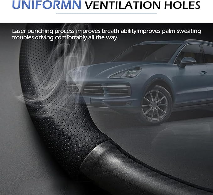 Car Steering Wheel Cover, Carbon Fiber Trim Breathable Sweat-absorbent Protector, Close Fitting Non-slip and Scratch-resistant Cover for All Seasons, for Most Cars Trucks (Black #D-shaped)