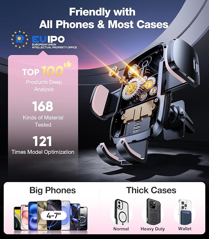 TORRAS Pink Phone Holders for Your Car【Ultra-Durable & Strongest Suction】, Universal Car Phone Holder Mount Truck Cradle Stand for Dashboard Windshield Vent, Pink Car Accessories