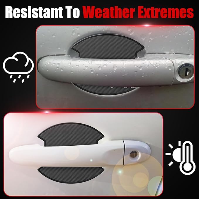 4Pcs Car Door Handle Scratch Protector Sticker, Universal Carbon Fiber Texture Door Handle Paint Protector, Black(S)