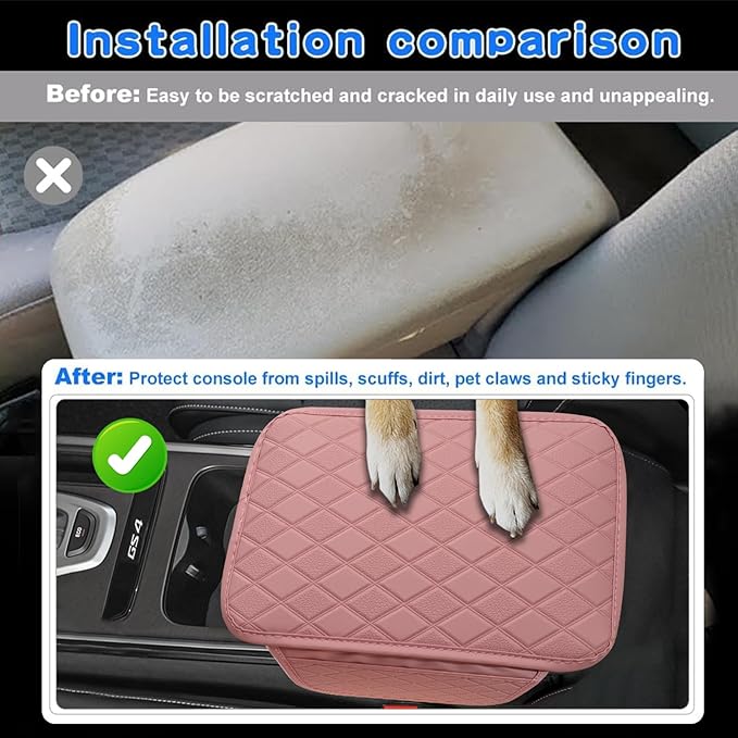 Center Console Cover Universal Armrest Cover with 2 Storage Bags Leather Car Middle Console Cover Arm Rest Cover for Car Interior Accessories Protector for Most Vehicle