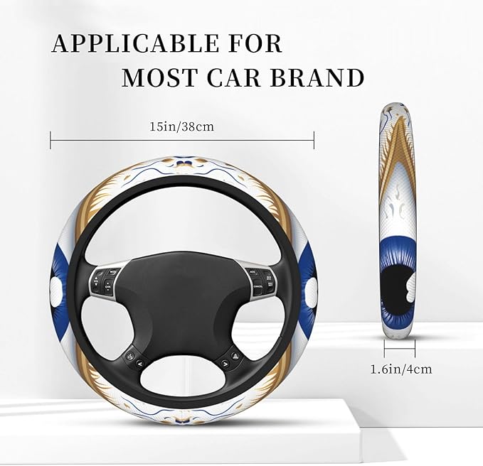 Steering Wheel Cover Polyester Thick Non-Slip Car Steering Wheel Cover Protector Universal 15 Inch, Ancient Hamsa Eye,Ethnic