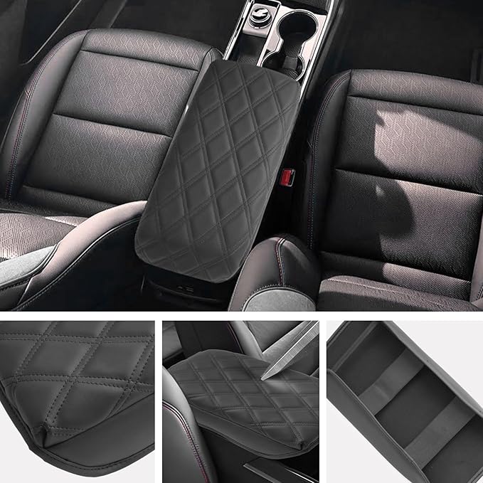 SXCY for 2025 2026 Chevy Equinox Accessories 2025 2026 Equinox Armrest Cover Center Console Cover 2026 Equinox Console Cover 2025 2026 Equinox Middle Console Cover (Adding Pad 2-Line Rhombus Style)