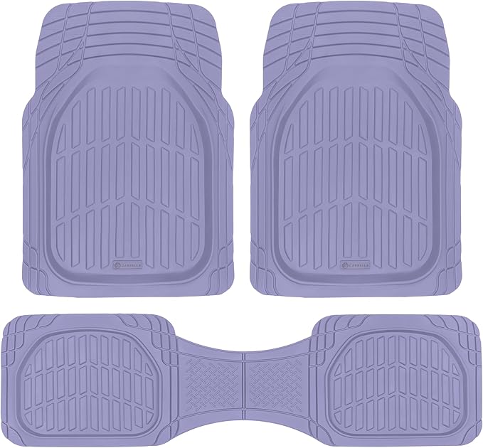 CARBELLA Rubber 4-Piece Purple Car Floor Mats - Universal Trim To Fit All Weather Purple Car Accessories - Girl Car Accessories for Women & Cute Car Mats for Women Lavender Girly Car Decor Truck & SUV