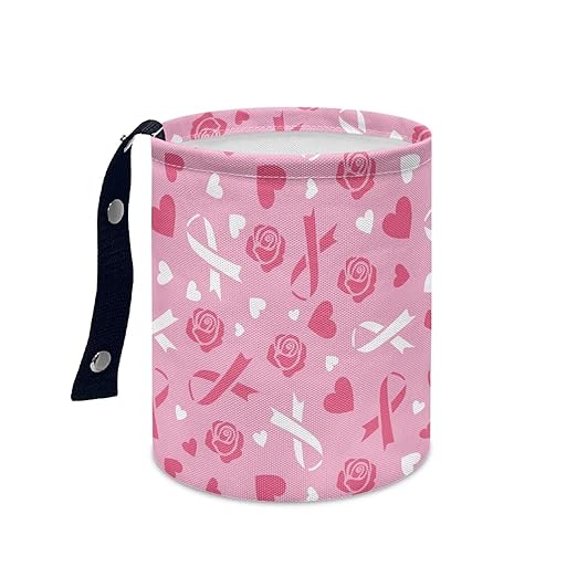 Breast Cancer Pink Ribbon Car Trash Bag, Car Trash Can - Cute, Portable, Collapsible for Back Seat, Floor, or Hanging Headrest Waste Basket