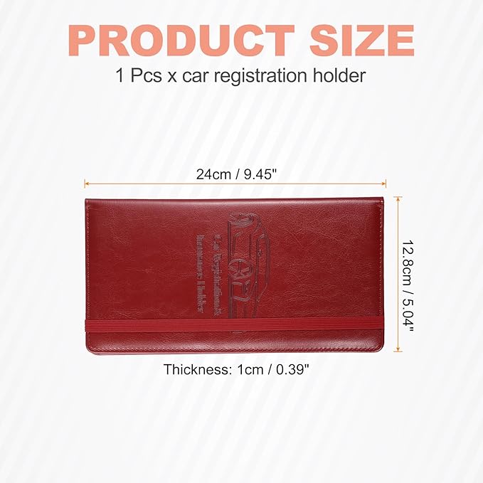 HARFINGTON Car Registration and Insurance Holder 9.45" x 5.04" PU Leather Vehicle Glove Box Organizer Storage Accessories Men Women Car ID Holder for License ID Card Bank Card, Burgundy