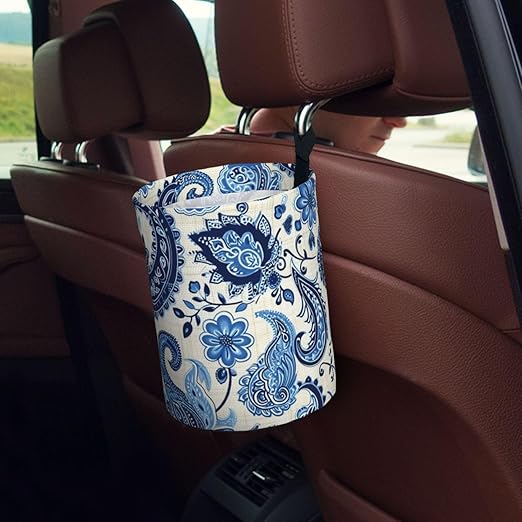 Paisley Flowers Car Trash Can Garbage Cans Foldable,Cute Hanging Car Organizer and Storage Bag Leak Proof, Auto Back Seat Trash Bin Universal for Truck, SUV, Outdoor Travel