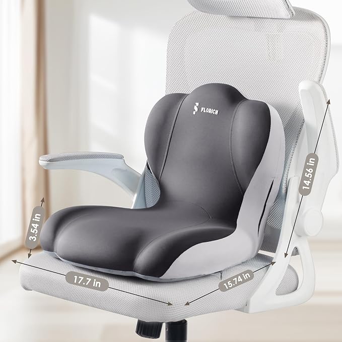 FLORICH Memory Foam Truck Seat Cushion,Car Seat Cushion and Lumbar Support Pillow for Office Chair Ergonomic Back Support & Sciatica Relief for Long Drives(Light Grey)